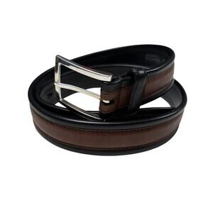 Brighton Two Tone Leather Belt Men's Size 38 Black Brown Silver Buckle Classic